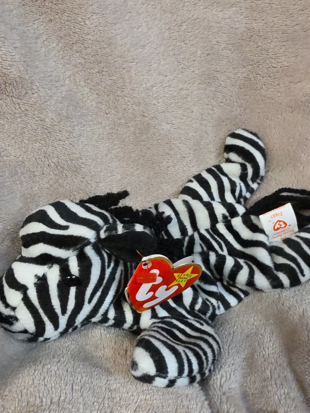 Ty Plush Zebra with Heart Tag - Black and White